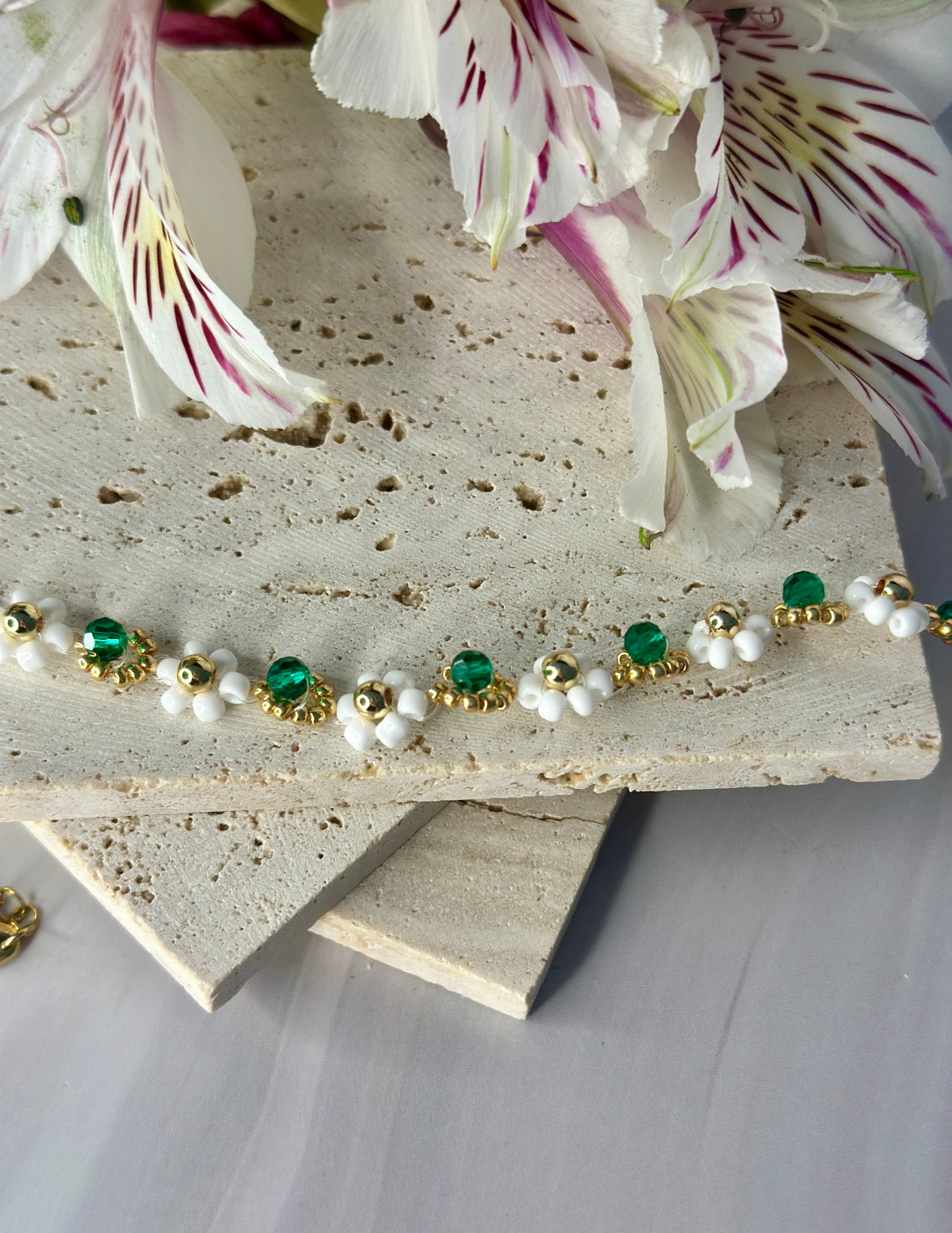 Green and Gold Flower Bracelet