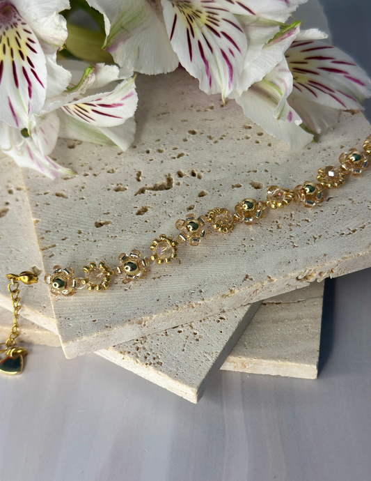 Gold and Beige Flower Bracelet