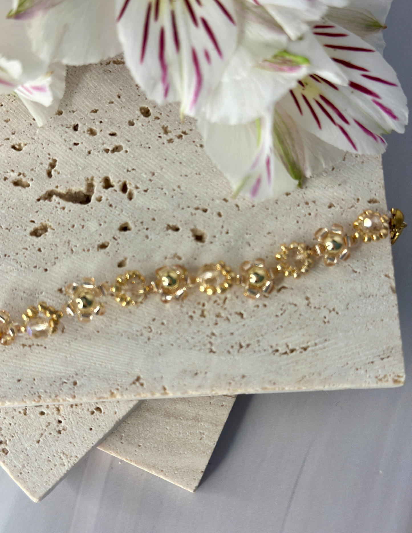 Gold and Beige Flower Bracelet