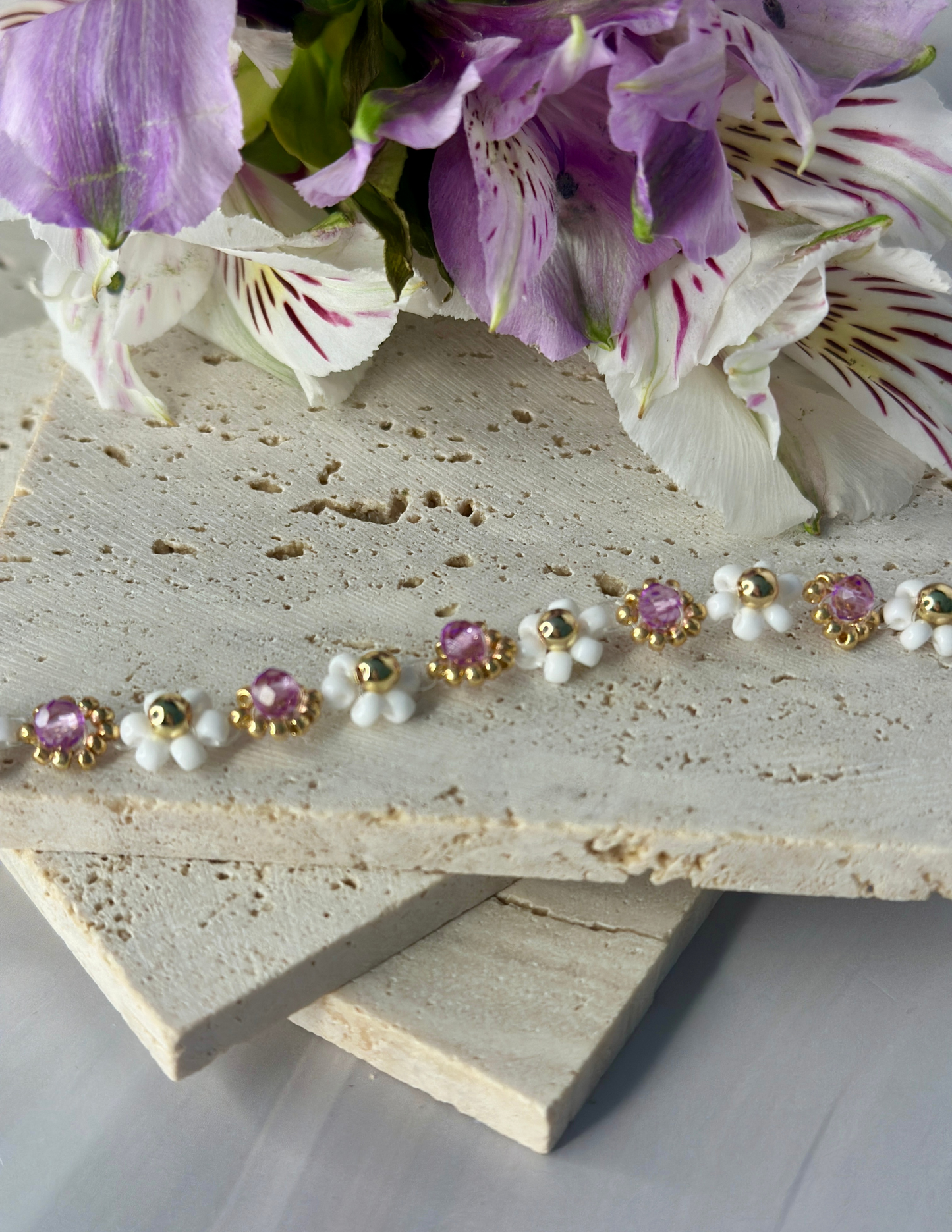 Purple and White Flower Bracelet