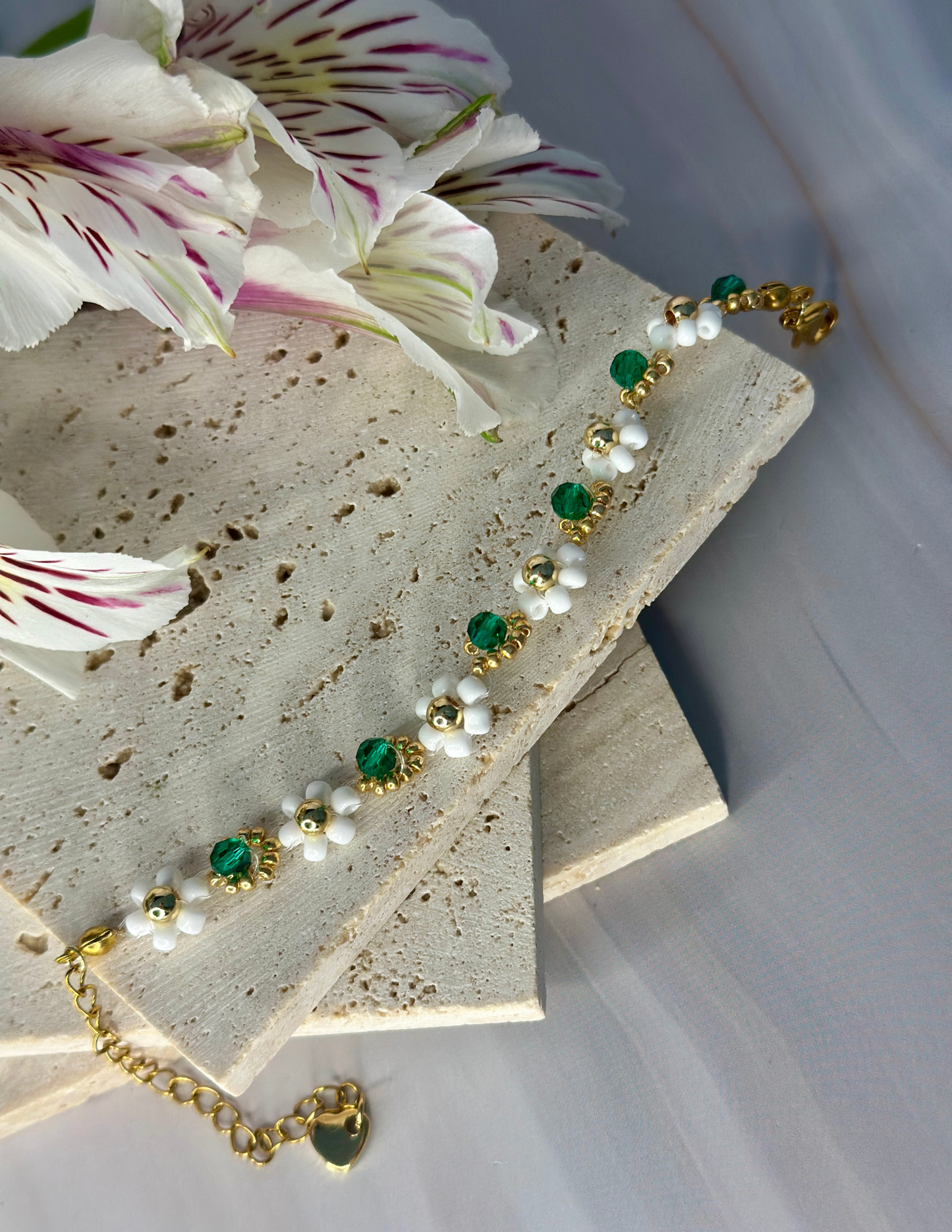 Green and Gold Flower Bracelet