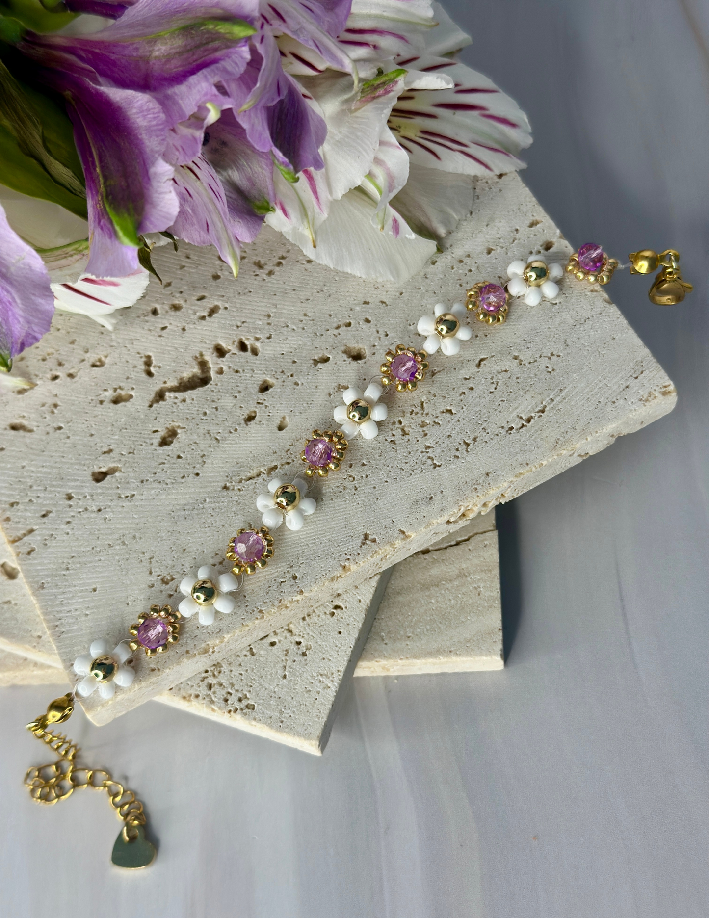 Purple and White Flower Bracelet